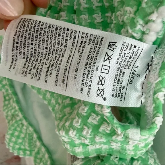 Janie and Jack Mint Green Gingham Ruffle Two-Piece Swimsuit With Matching bow 5T - Picture 4 of 4